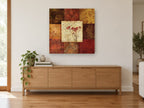 Autumn Seedhead Patchwork floral canvas print on the wall of a living room above a sideboard