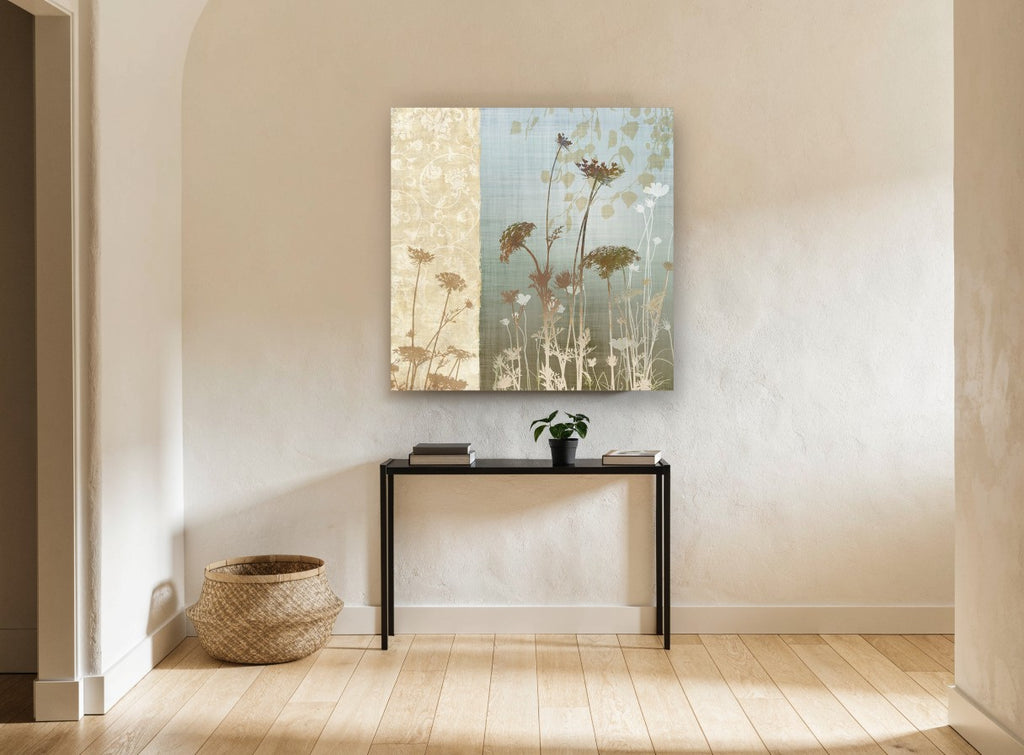 Meadow Silhouettes Panel floral canvas print on the wall of a hallway