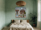 Blue Flower Shopfront floral canvas print on the wall of a bedroom