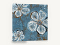 Blue Slate Blooms, white flowers on blue abstract floral, floral canvas wall art print ready to hang