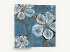Blue Slate Blooms, white flowers on blue abstract floral, floral canvas wall art print ready to hang