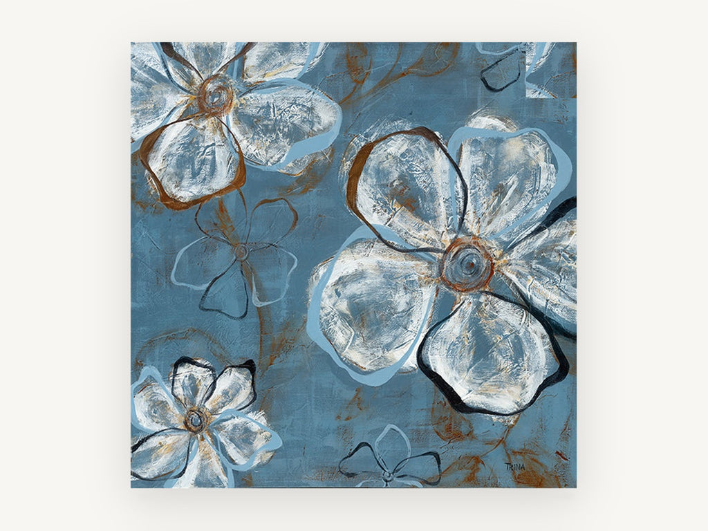 Blue Slate Blooms, floral canvas wall art print, front view