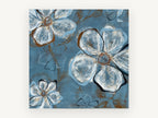 Blue Slate Blooms, floral canvas wall art print, front view
