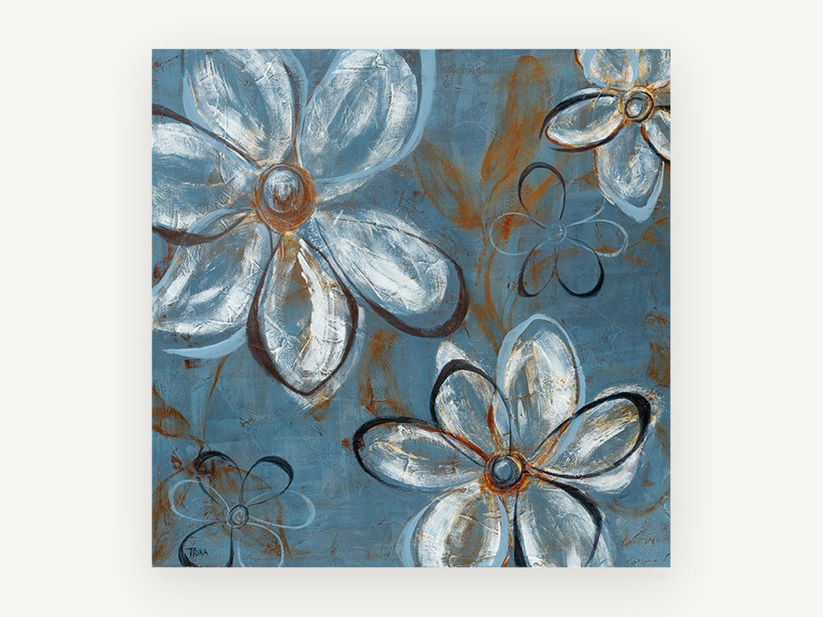 Blue Daisy Drift, floral canvas wall art print, front view