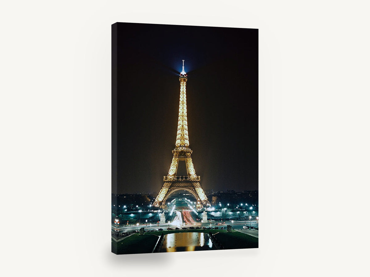Paris Aglow at Night, eiffel tower at night photograph, city canvas wall art print ready to hang