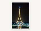 Paris Aglow at Night, eiffel tower at night photograph, city canvas wall art print, front view