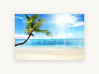 Leaning Palm Sunburst, coastal canvas wall art print, front view