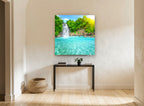 Turquoise Falls Lagoon landscape canvas print on the wall of a hallway