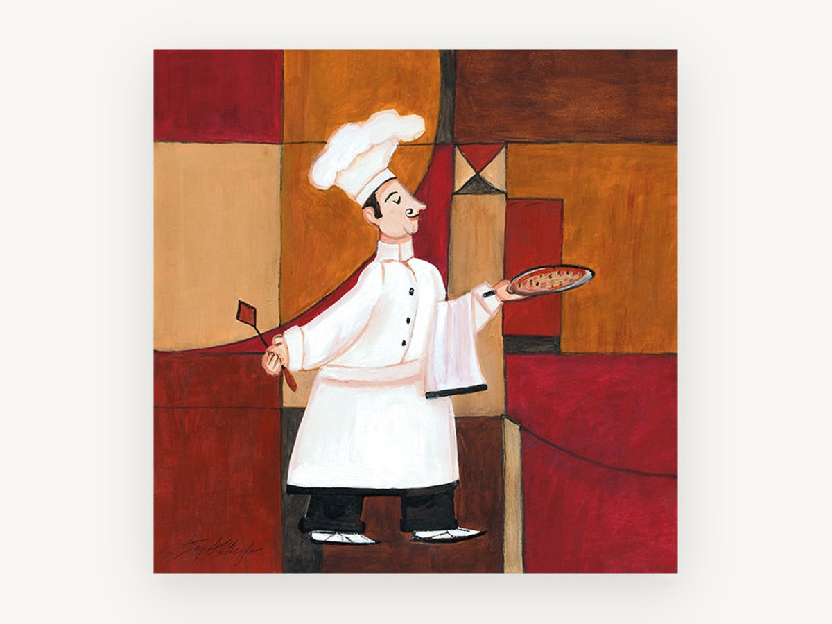 Pizza Chef in Red, kitchen canvas wall art print, front view