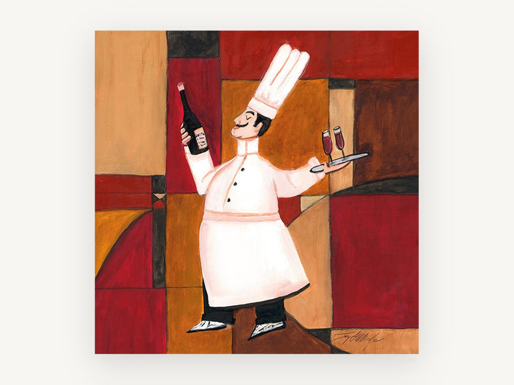 Chef With Red Wine, kitchen canvas wall art print, front view