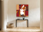 Chef With Red Wine kitchen canvas print on the wall of a hallway