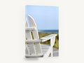 White Chair Ocean Lookout, white adirondack chair beach photograph, coastal canvas wall art print ready to hang