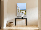 White Chair Ocean Lookout coastal canvas print on the wall of a hallway