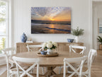 Pelicans at Sunset Shore coastal canvas print on the wall of a Hamptons dining room