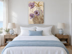 Lilac Poppies in Scrolled Vase floral canvas print on the wall of a coastal bedroom