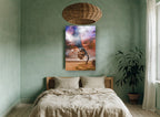 Windswept Tree Nebula floral canvas print on the wall of a bedroom