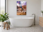 Windswept Tree Nebula floral canvas print on the wall of a bathroom
