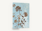 Copper Blooms on Blue, brown wildflower silhouettes on blue, floral canvas wall art print ready to hang