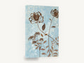 Brown Blooms on Blue, brown chrysanthemum silhouettes on blue, floral canvas wall art print ready to hang
