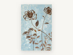 Brown Blooms on Blue, floral canvas wall art print, front view
