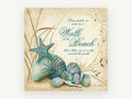 Teal Shells Beach Walk, coastal canvas wall art print, front view