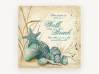 Teal Shells Beach Walk, coastal canvas wall art print, front view