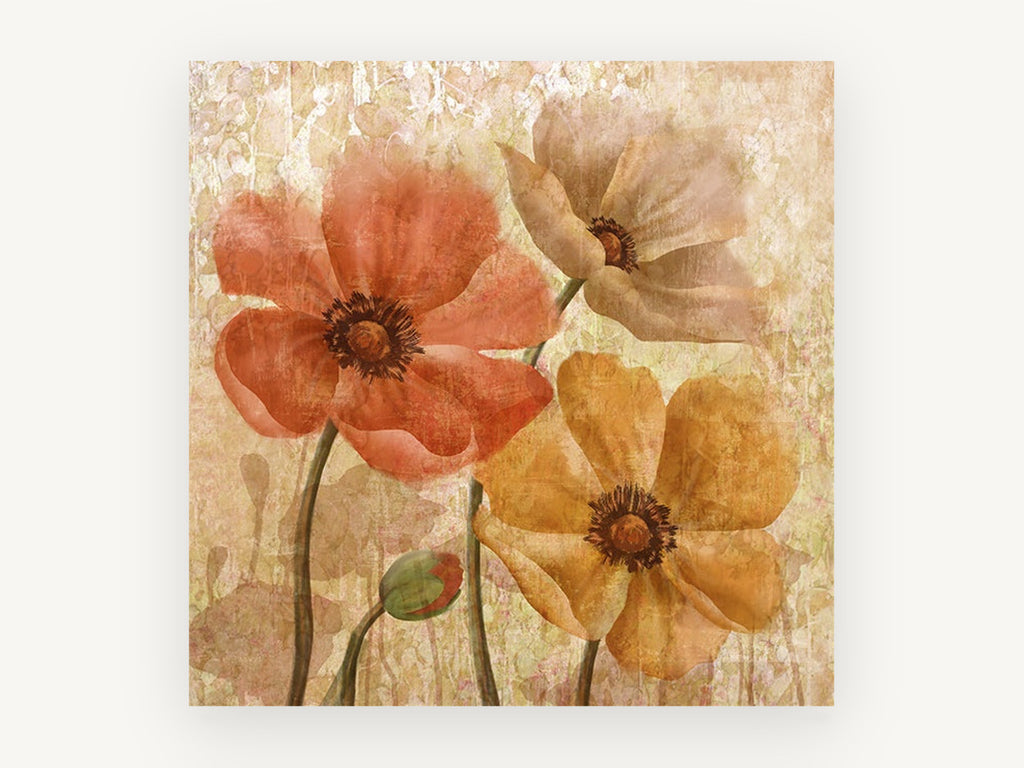 Warm Poppy Trio, floral canvas wall art print, front view