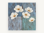 White Poppies on Blue, floral canvas wall art print, front view