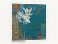 Dragonfly Over Teal Blooms, white flowers dragonfly teal floral, floral canvas wall art print ready to hang