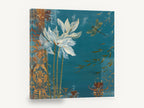 Dragonfly Over Teal Blooms, white flowers dragonfly teal floral, floral canvas wall art print ready to hang