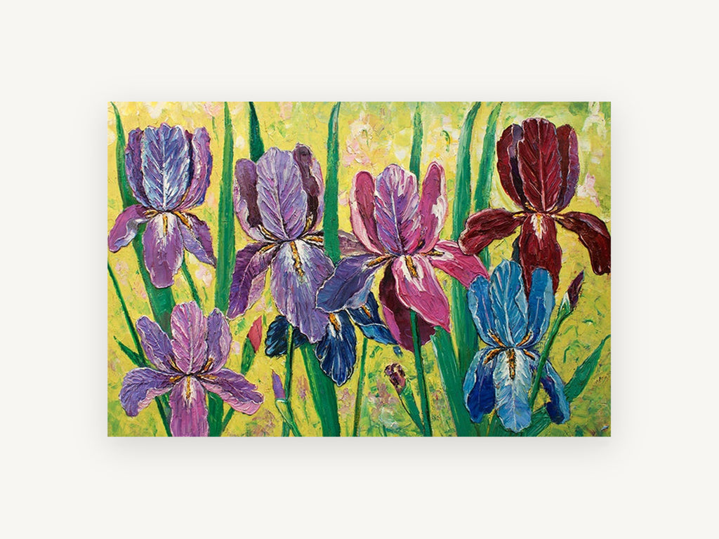 Iris Garden Impasto, floral canvas wall art print, front view