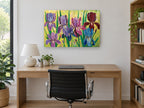 Iris Garden Impasto floral canvas print on the wall of a study