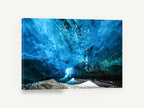 Blue Glacier Vault, blue glacial ice cave photograph, landscape canvas wall art print ready to hang