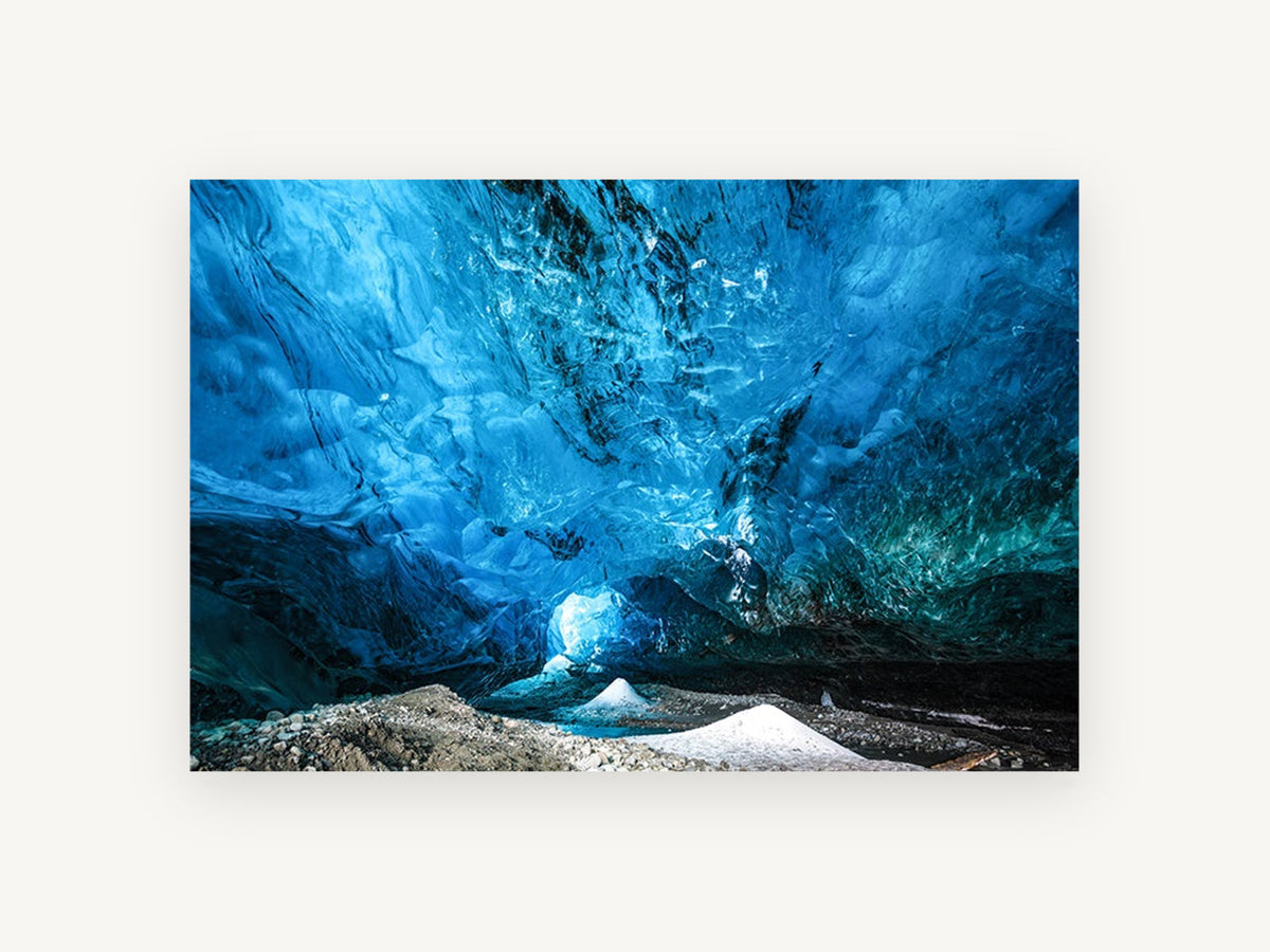 Blue Glacier Vault, blue glacial ice cave photograph, landscape canvas wall art print, front view