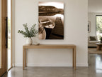 Still Water Moorings landscape canvas print on the wall of a entry hall