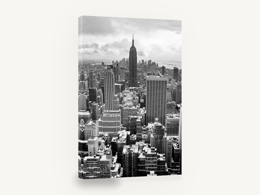 Empire State Winter Haze, empire state building black and white photograph, city canvas wall art print ready to hang
