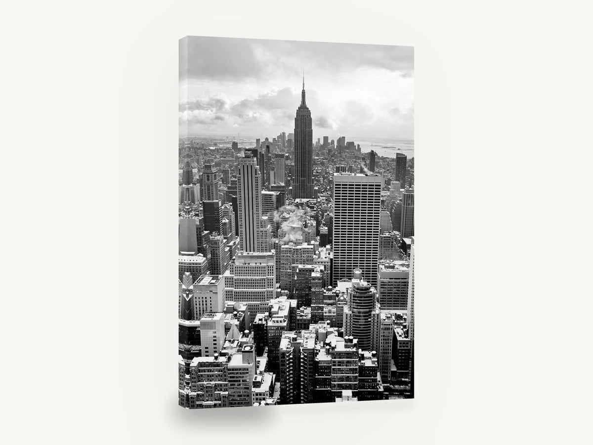 Empire State Winter Haze, empire state building black and white photograph, city canvas wall art print ready to hang