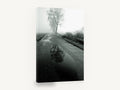 Puddle on the Fog Road, foggy country road reflection photograph, landscape canvas wall art print ready to hang