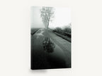 Puddle on the Fog Road, foggy country road reflection photograph, landscape canvas wall art print ready to hang