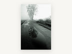 Puddle on the Fog Road, foggy country road reflection photograph, landscape canvas wall art print, front view