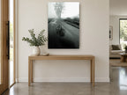 Puddle on the Fog Road landscape canvas print on the wall of a entry hall