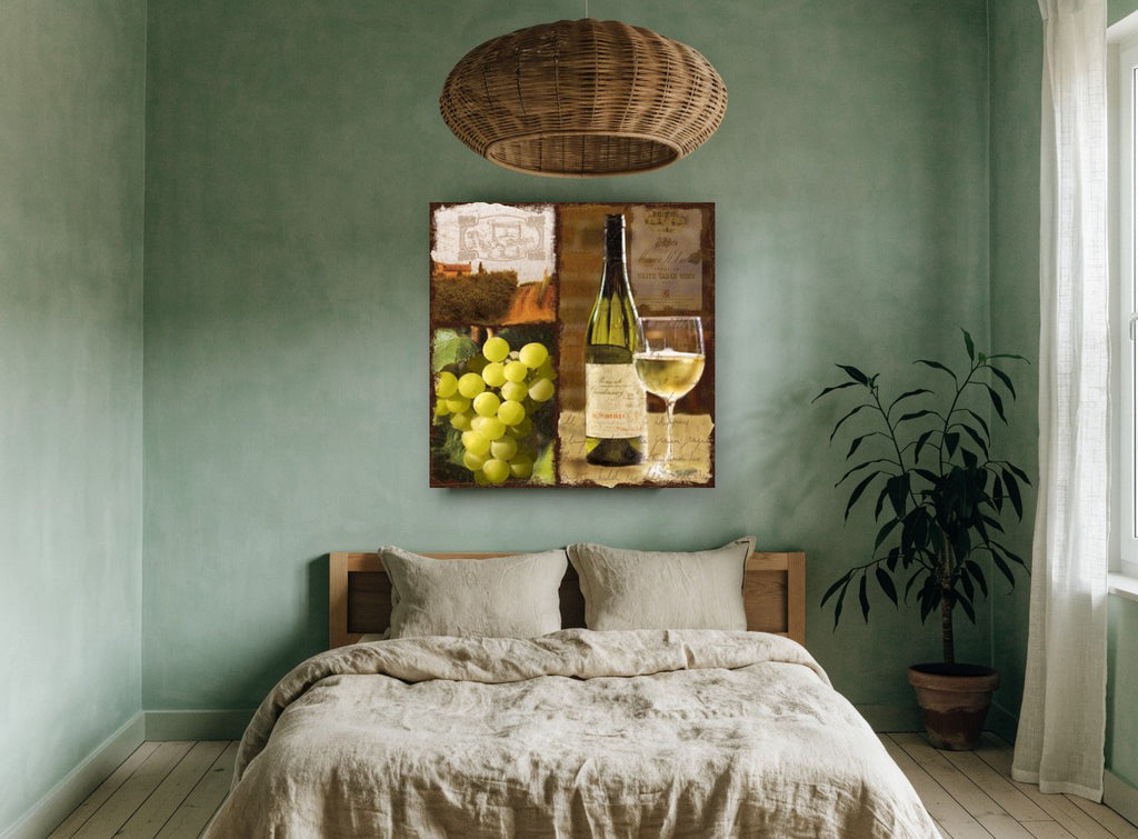 Chardonnay Vineyard Collage floral canvas print on the wall of a bedroom
