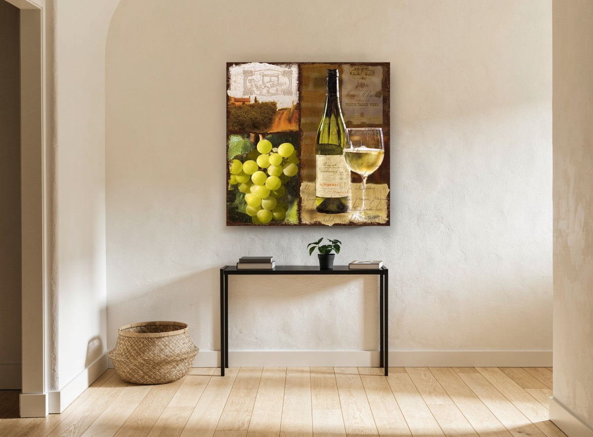 Chardonnay Vineyard Collage floral canvas print on the wall of a hallway