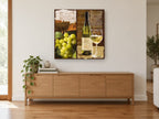 Chardonnay Vineyard Collage floral canvas print on the wall of a living room above a sideboard