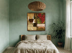 Burgundy Vineyard Collage floral canvas print on the wall of a bedroom