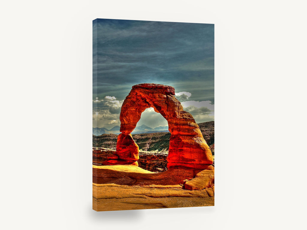 Glowing Red Arch, red sandstone arch desert photograph, landscape canvas wall art print ready to hang