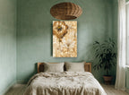 Golden Poppy Damask floral canvas print on the wall of a bedroom
