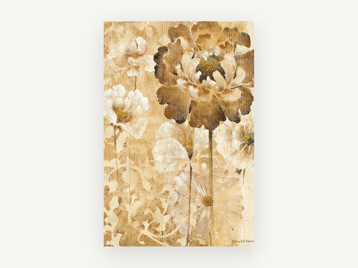 Sepia Peony Bloom, floral canvas wall art print, front view