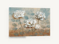 White Peonies on Teal, white peony blue leaf floral painting, floral canvas wall art print ready to hang