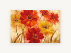 Red and Gold Blooms, floral canvas wall art print, front view
